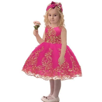 Sommerliches Prinzessinnenkleid für Mädchen – Ärmellos mit Rückenschleife & Pailletten – Festliches Kleid für Hochzeit, Party & Geburtstag