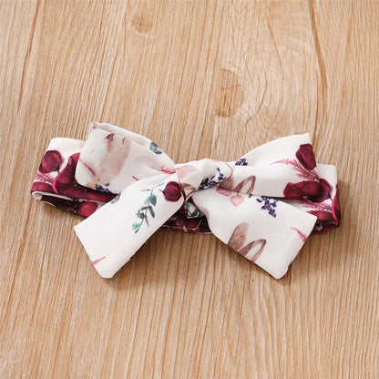 Baby Mädchen 3-teiliges Outfit – Langarm-Romper mit Blumen-Trägerhose & Stirnband | Weiches Baumwollset für Frühling & Herbst (0–24 Monate)