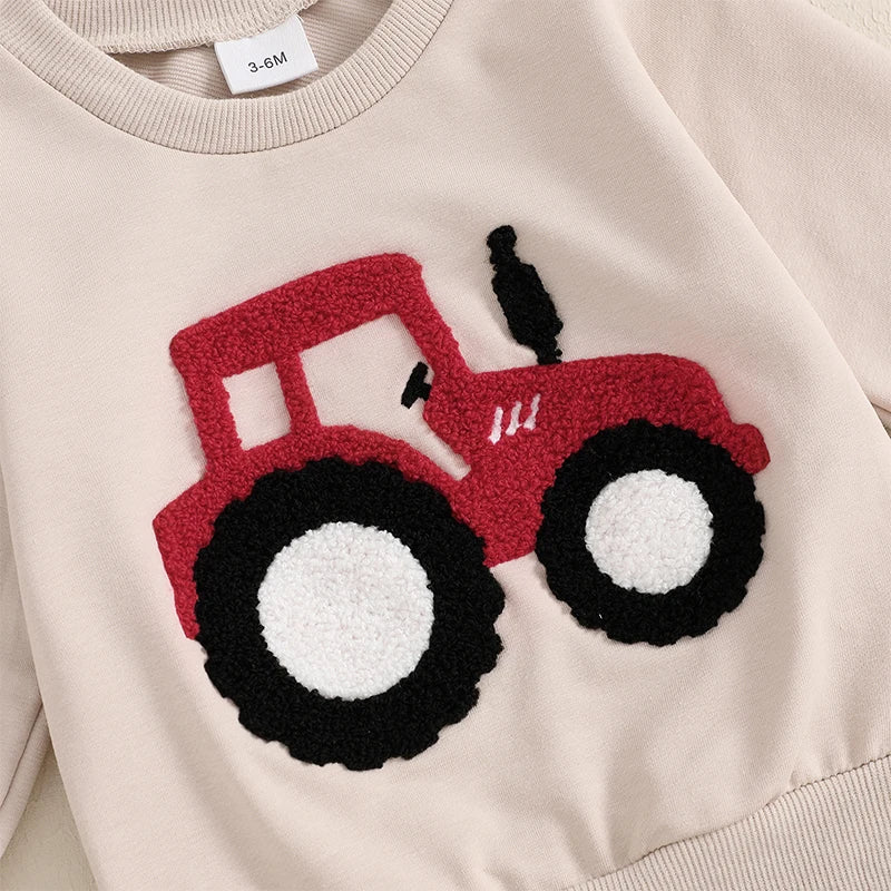 Jungen-Set für Frühling & Herbst – 2-teilig: Sweatshirt mit Traktor-Stickerei & einfarbige Hose – von Lioraitiin (0–3 Jahre)