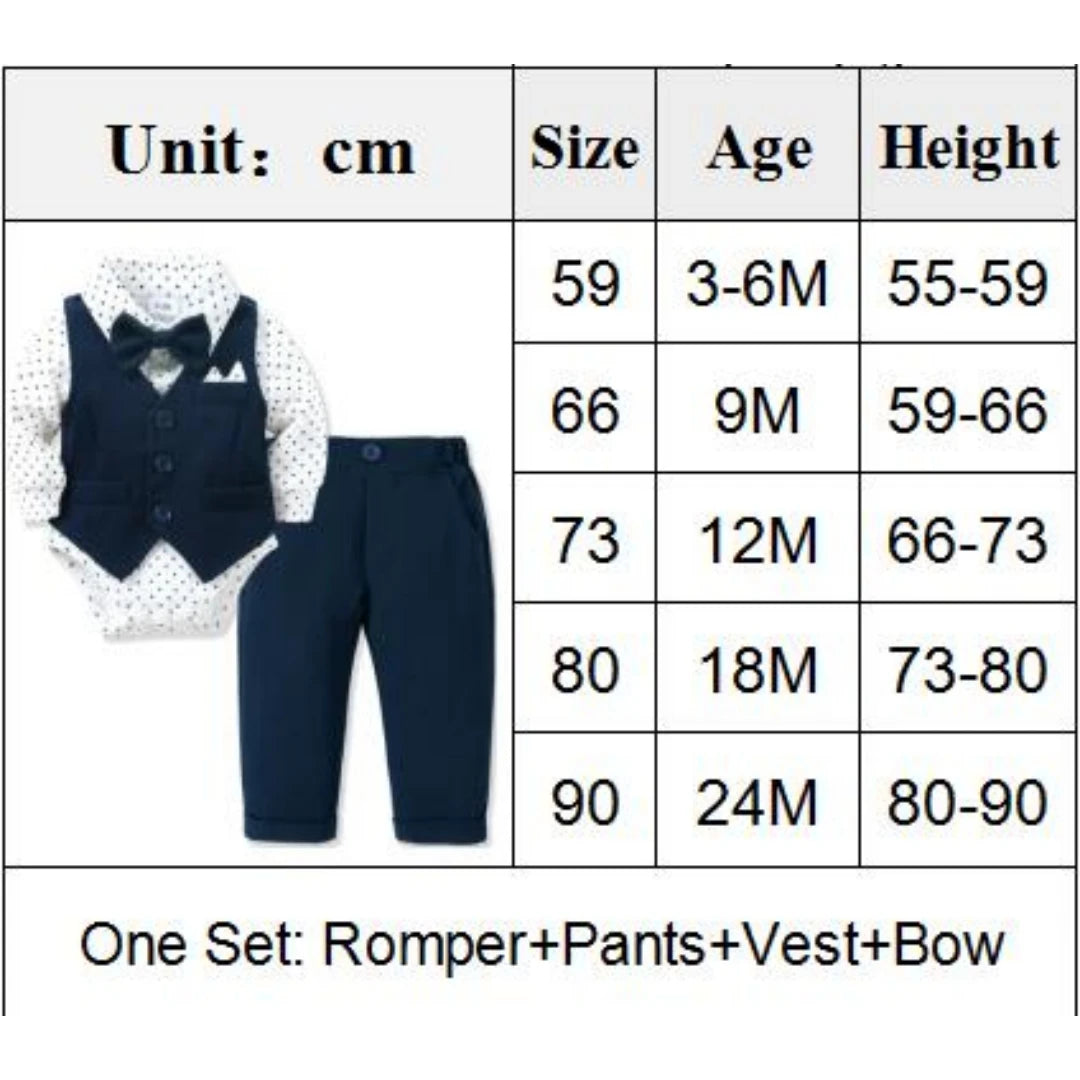 Baby Jungen Gentleman Set – Elegantes Polka-Dot Outfit mit Body, Hose, Weste & Fliege | Perfekt für Geburtstag, Taufe & festliche Anlässe