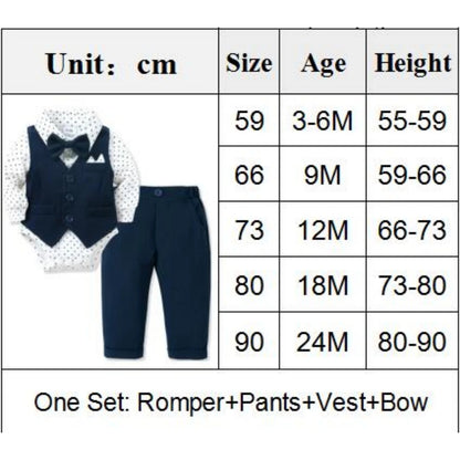 Baby Jungen Gentleman Set – Elegantes Polka-Dot Outfit mit Body, Hose, Weste & Fliege | Perfekt für Geburtstag, Taufe & festliche Anlässe