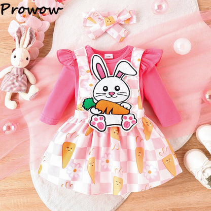 My First Easter” Baby-Mädchen-Outfit – 4-teilig: Hasen-Body, Karotten-Shorts, Socken & Haarband – von Prowow