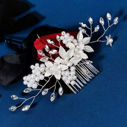 Silberner Haarkamm mit Perlen & Strass – Handgefertigtes elegantes Haarschmuck-Accessoire für Damen & Bräute