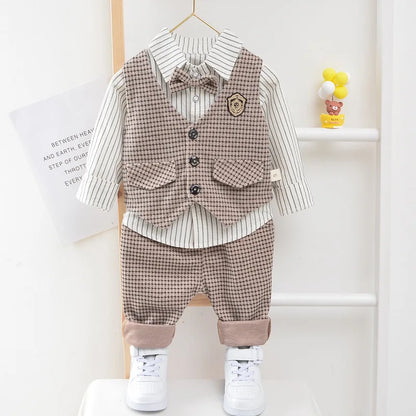 Elegantes Baby-Jungen Outfit – 3-teiliges Gentleman-Set mit Hemd, Weste & Krawatte – Perfekt für Feste & Auftritte (1–4 Jahre)