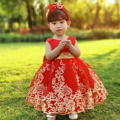 Sommerliches Prinzessinnenkleid für Mädchen – Ärmellos mit Rückenschleife & Pailletten – Festliches Kleid für Hochzeit, Party & Geburtstag