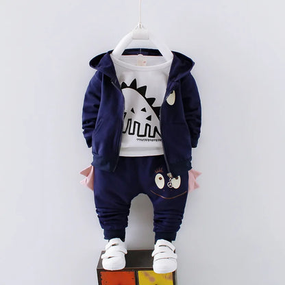 Winter-Set für Jungen (1–4 Jahre) – 3-teilig: Warmes Dino-Outfit mit Kapuzenjacke, Shirt & Hose – Fleecegefüttert