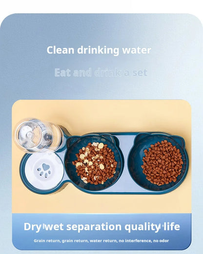3-in-1 Katzennapf mit Wasserspender – Neigbares Design mit Ohrenform für Futter, Wasser und Nackenschutz