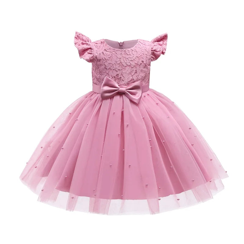 Vintage Prinzessinnenkleid mit Spitze & Stickerei – Luxuriöses Partykleid für Mädchen mit Rüschen & Goldakzenten (1–5 Jahre)