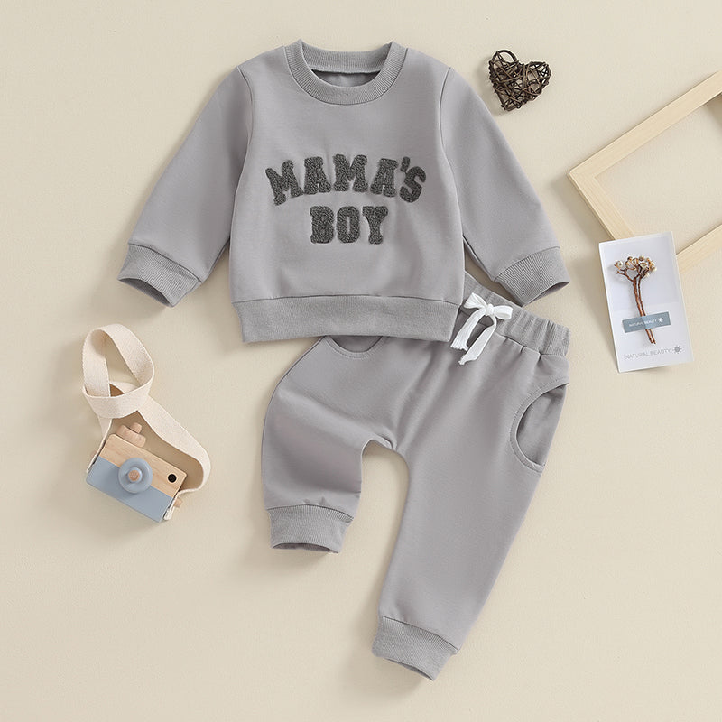 Baby Jungen 2-tlg. Herbst-Winter Set – Sweatshirt mit Buchstaben-Stickerei + Hose mit Tasche | Bequemes Outfit für Kleinkinder 0–3 Jahre