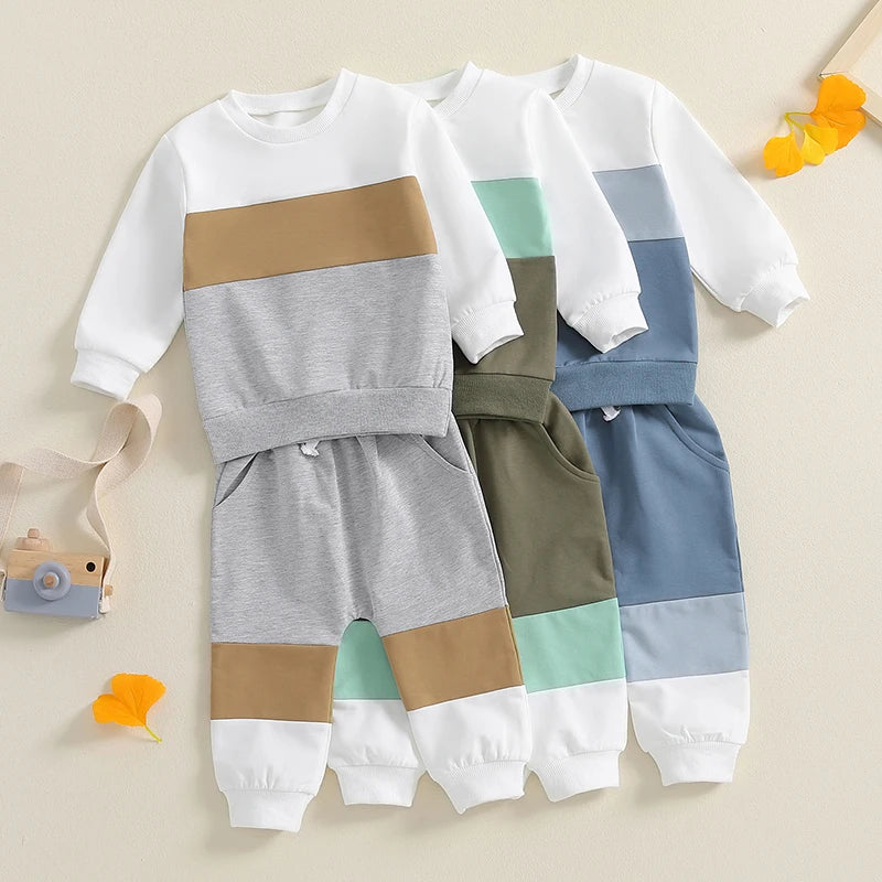 Herbst-Set für Kleinkind-Jungen (0–3 Jahre) – 2-teilig: Farbkontrast-Sweatshirt & Hose mit Gummibund – von Lioraitiin