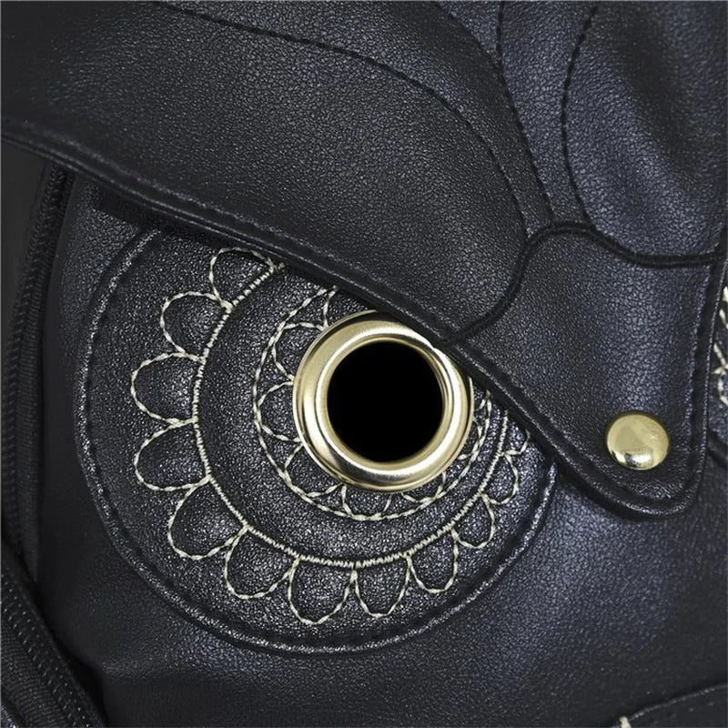 Damen Rucksack – Stylischer Eulen-Rucksack aus schwarzem PU-Leder mit Applikationen – Trendiger Begleiter für Alltag & Freizeit