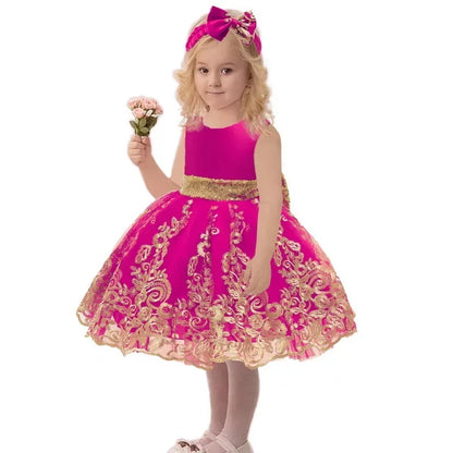 Sommerliches Prinzessinnenkleid für Mädchen – Ärmellos mit Rückenschleife & Pailletten – Festliches Kleid für Hochzeit, Party & Geburtstag