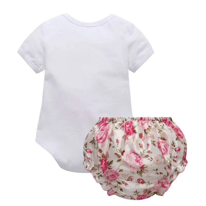 2-teiliges Sommer-Outfit für Baby-Mädchen – Kurzarm-Romper mit Print + Hose | Neugeborenen-Set 0–18 Monate