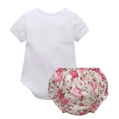 2-teiliges Sommer-Outfit für Baby-Mädchen – Kurzarm-Romper mit Print + Hose | Neugeborenen-Set 0–18 Monate