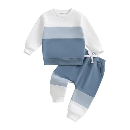 Herbst-Set für Kleinkind-Jungen (0–3 Jahre) – 2-teilig: Farbkontrast-Sweatshirt & Hose mit Gummibund – von Lioraitiin