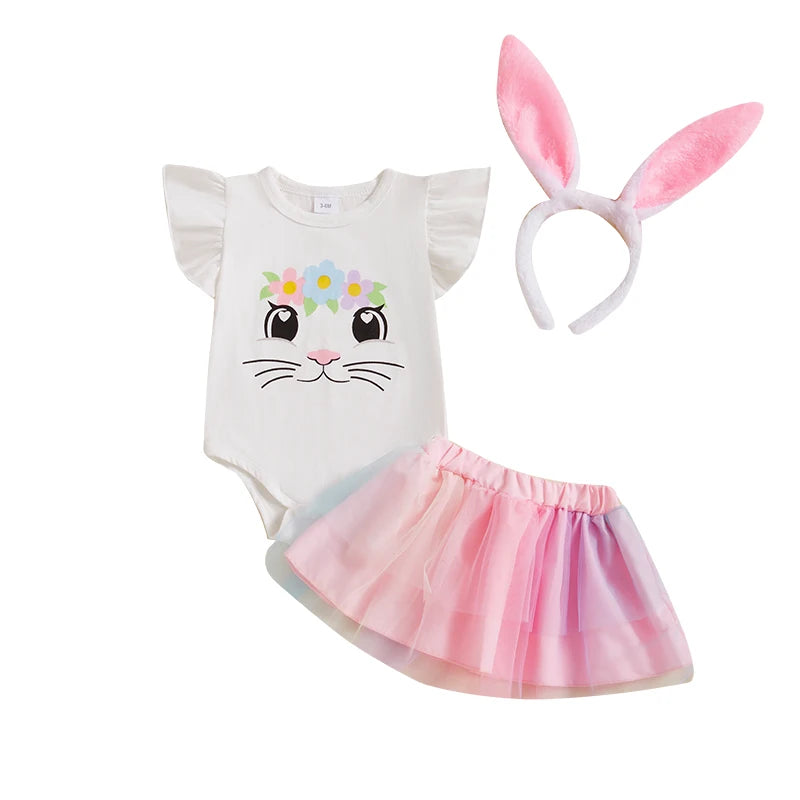 Süßes Baby-Osteroutfit für Mädchen – 3-teilig: Häschen-Body mit Tüllrock & Haarband mit Ohren (0–18 Monate)