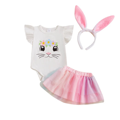 Süßes Baby-Osteroutfit für Mädchen – 3-teilig: Häschen-Body mit Tüllrock & Haarband mit Ohren (0–18 Monate)