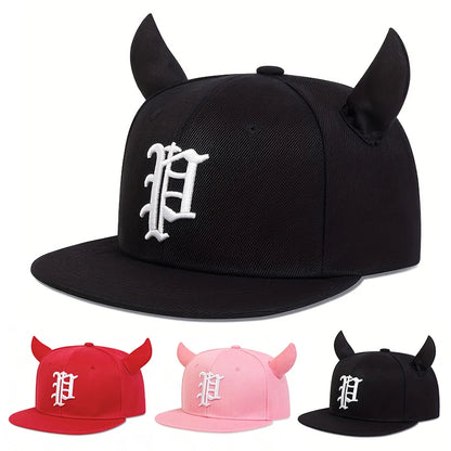 Fashion Hip Hop Baseball Cap mit “P”-Stickerei – Verstellbare Snapback-Cap mit Hörnern für Herren – Streetwear Stil