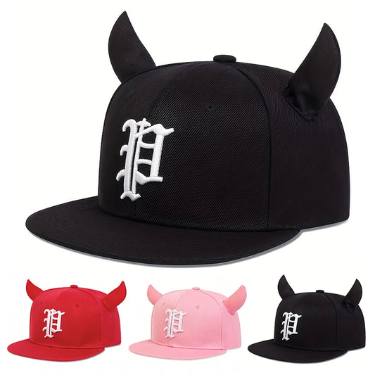 Fashion Hip Hop Baseball Cap mit “P”-Stickerei – Verstellbare Snapback-Cap mit Hörnern für Herren – Streetwear Stil