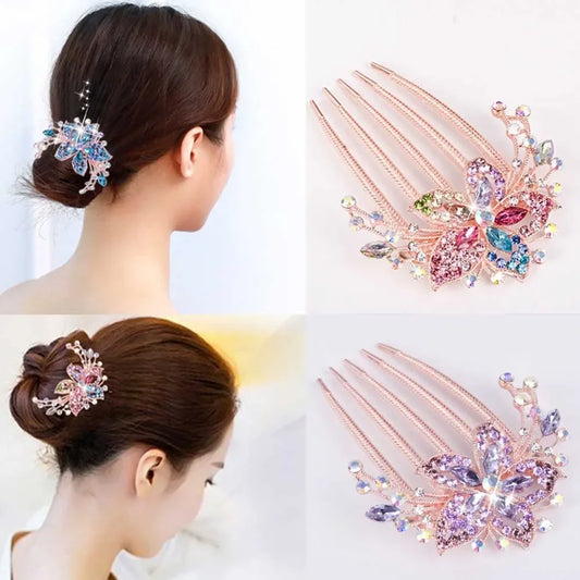 Vintage Blumen-Haarkamm mit Strass – Glänzender Haarschmuck für Damen – Antistatisch & Elegant (Geschenkidee)