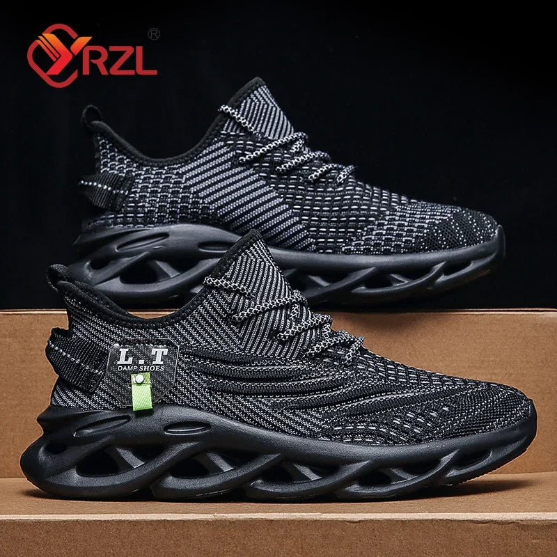 YRZL Herren Sportsneaker – Atmungsaktive Mesh-Jogging Schuhe | Leichte Outdoor-Laufschuhe in Schwarz mit Stoßdämpfung