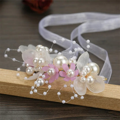 Frühlingshafte Boho Blumenkrone mit Perlen für Mädchen – Hochzeit Haarschmuck & Blumen-Haarreif | Kinder Geschenk