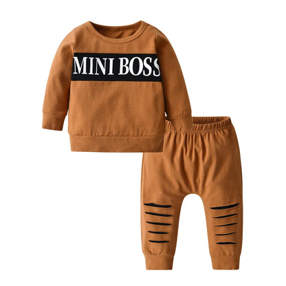 2-teiliges Baby-Set für Herbst – Langarm-Shirt mit Schriftzug & Hose – Unisex Baumwoll-Outfit für Neugeborene & Kleinkinder (0–24 Monate)