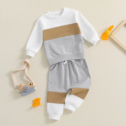 Herbst-Set für Kleinkind-Jungen (0–3 Jahre) – 2-teilig: Farbkontrast-Sweatshirt & Hose mit Gummibund – von Lioraitiin