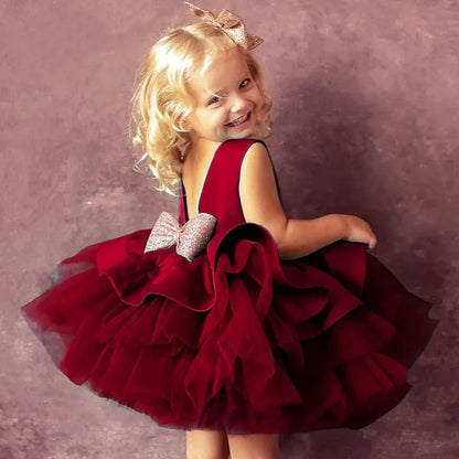 Elegantes Weihnachtskleid für Mädchen – Rückenfreies Prinzessinnenkleid mit Schleife – Festliches Ballkleid für Gala, Geburtstag & Hochzeit (Grün)