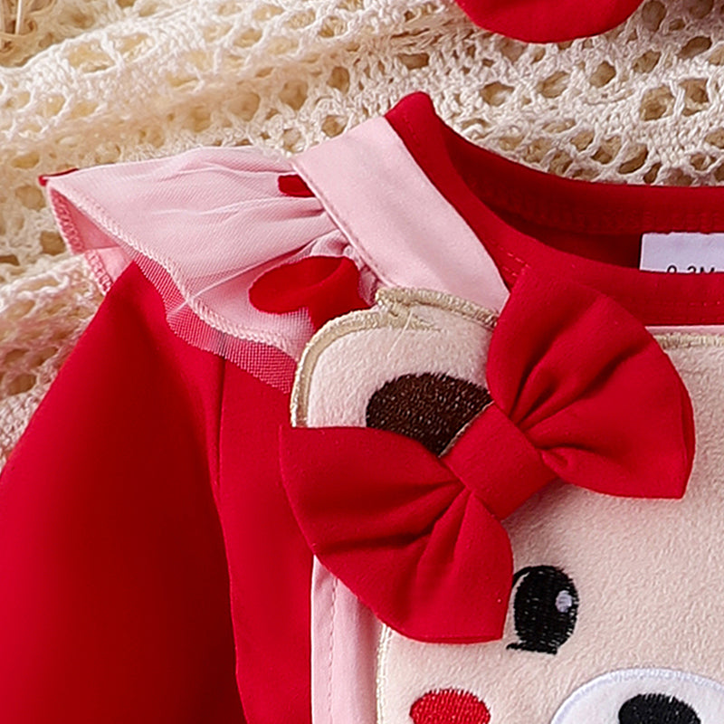 Frühlings-Outfit für Baby-Mädchen – 3-teilig: Langarm-Body, Herzträgerrock & Haarband (0–18 Monate)