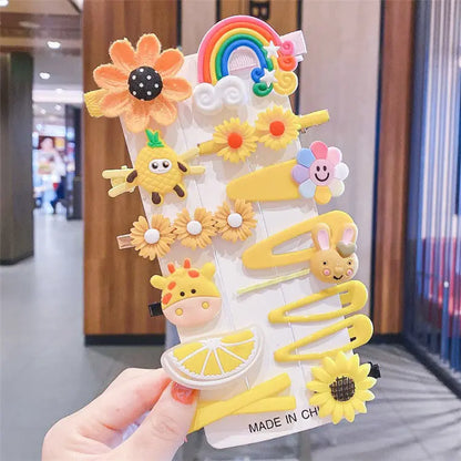 14-teiliges Haarspangen-Set für Babys – Blumen & Früchte Cartoon-Design – Haarklammern für kleine Mädchen (1–3 Jahre)