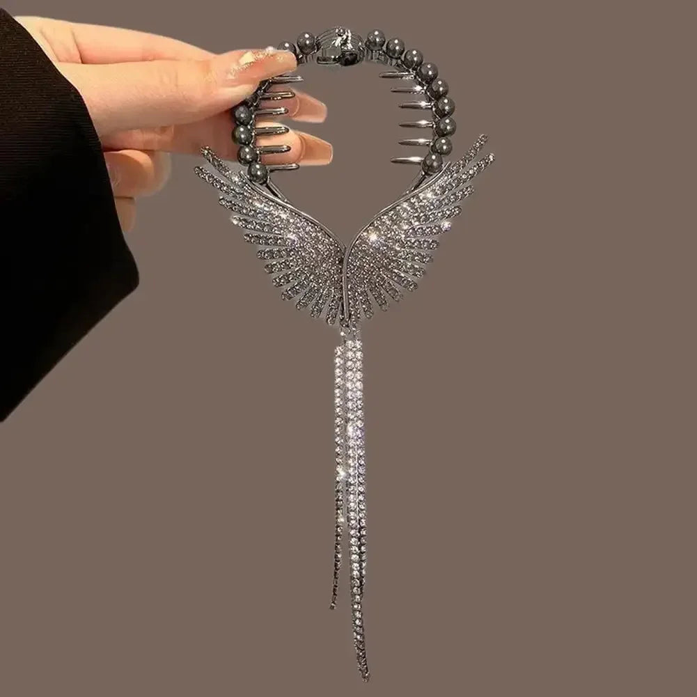 Elegante Haarkralle mit Blumen-Quaste – Schmetterling, Strass & Perlen – Haarclip für Damen | Dutt- & Zopfhalter Accessoire