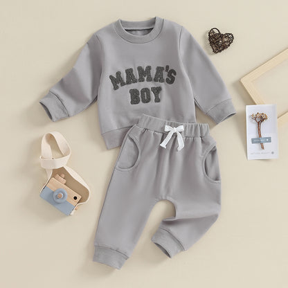 Baby Jungen 2-tlg. Herbst-Winter Set – Sweatshirt mit Buchstaben-Stickerei + Hose mit Tasche | Bequemes Outfit für Kleinkinder 0–3 Jahre