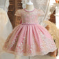Vintage Prinzessinnenkleid mit Spitze & Stickerei – Luxuriöses Partykleid für Mädchen mit Rüschen & Goldakzenten (1–5 Jahre)