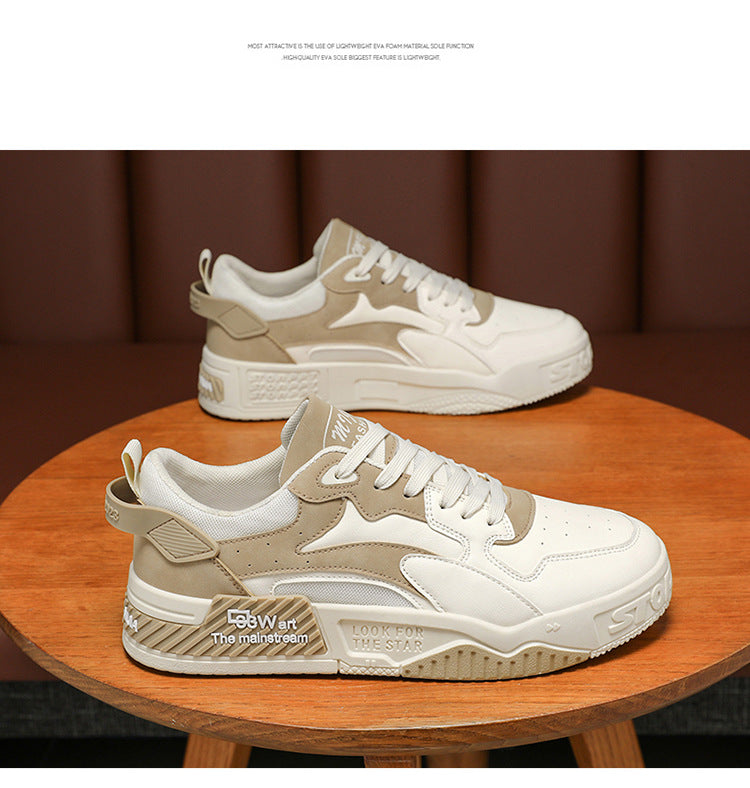 Herren Sneaker Herbst 2023 – Bequeme Plattform-Schuhe | Trendige weiße Schnürsneaker – Vulcanisierte Freizeitschuhe