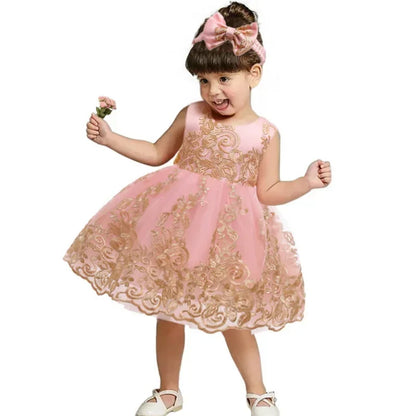 Sommerliches Prinzessinnenkleid für Mädchen – Ärmellos mit Rückenschleife & Pailletten – Festliches Kleid für Hochzeit, Party & Geburtstag
