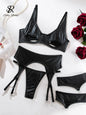SINGREINY Sexy Leder-Unterwäsche-Set für Damen – Strapless BH & Slip aus Kunstleder, Dessous mit Cut-Out-Design