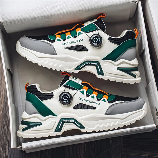 Herren Sneaker mit Rotationsverschluss – Koreanischer Stil | Bequeme Sportschuhe mit weicher Sohle & rutschfestem Profil – Ganzjahres-Freizeitschuhe