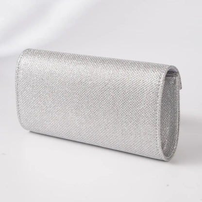 Damen Glitzer Clutch – Envelope-Abendtasche mit Kette in Silber – Elegante Mini-Handtasche für Hochzeit & Party