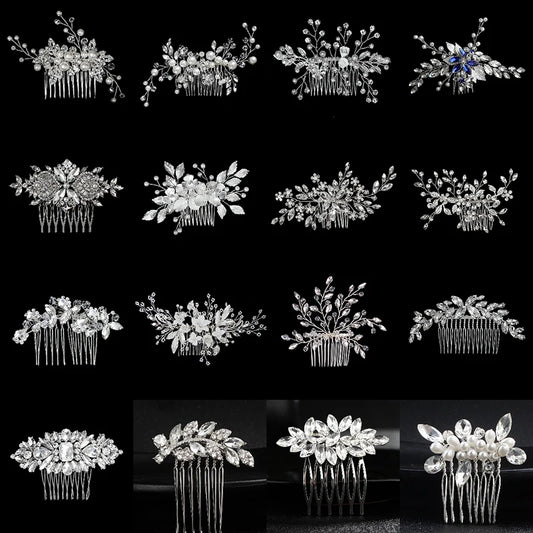 Silberner Haarkamm mit Perlen & Strass – Handgefertigtes elegantes Haarschmuck-Accessoire für Damen & Bräute