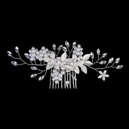 Silberner Haarkamm mit Perlen & Strass – Handgefertigtes elegantes Haarschmuck-Accessoire für Damen & Bräute