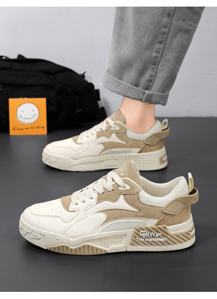 Herren Sneaker Herbst 2023 – Bequeme Plattform-Schuhe | Trendige weiße Schnürsneaker – Vulcanisierte Freizeitschuhe