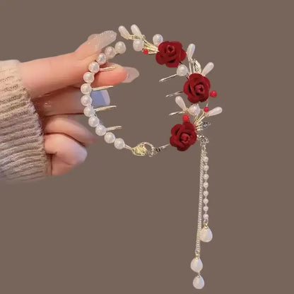 Elegante Haarkralle mit Blumen-Quaste – Schmetterling, Strass & Perlen – Haarclip für Damen | Dutt- & Zopfhalter Accessoire