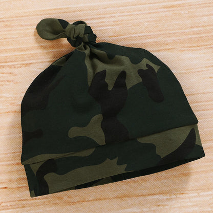 3-teiliges Sommer-Outfit für Neugeborene Jungen – Kurzarm-Body mit Schriftzug + Camouflage-Hose + Mütze | Baby Jungen Kleidung 0–18 Monate