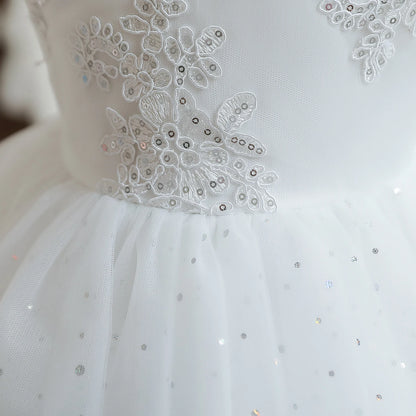 Vintage Prinzessinnenkleid mit Spitze & Stickerei – Luxuriöses Partykleid für Mädchen mit Rüschen & Goldakzenten (1–5 Jahre)