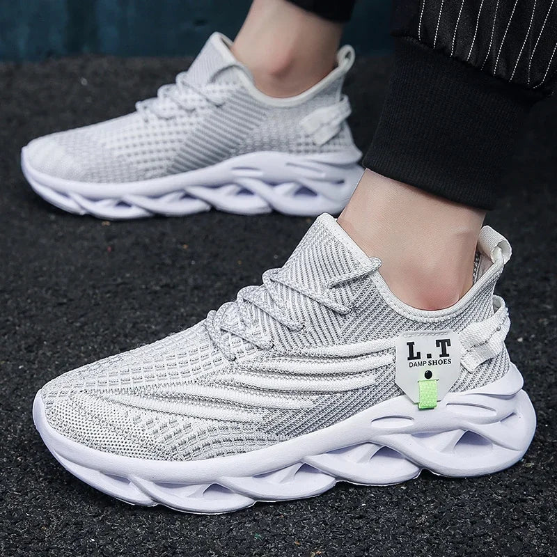 YRZL Herren Sportsneaker – Atmungsaktive Mesh-Jogging Schuhe | Leichte Outdoor-Laufschuhe in Schwarz mit Stoßdämpfung