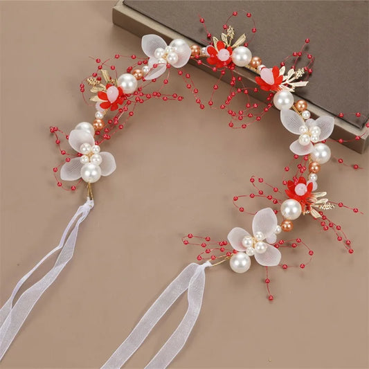 Frühlingshafte Boho Blumenkrone mit Perlen für Mädchen – Hochzeit Haarschmuck & Blumen-Haarreif | Kinder Geschenk