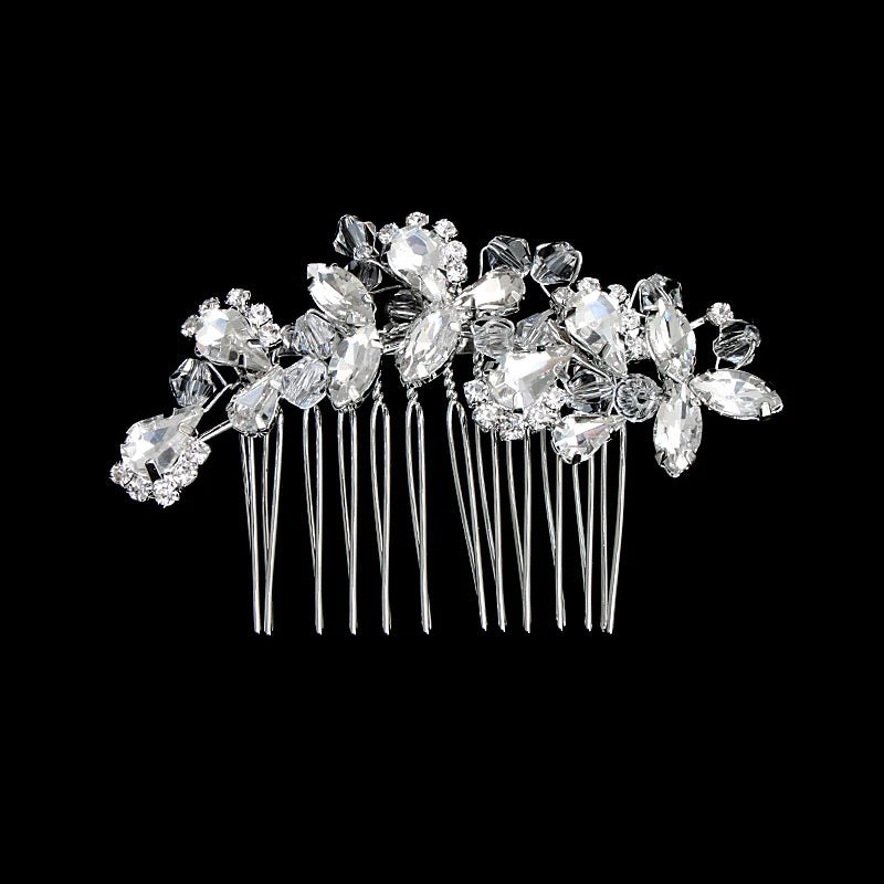 Silberner Haarkamm mit Perlen & Strass – Handgefertigtes elegantes Haarschmuck-Accessoire für Damen & Bräute