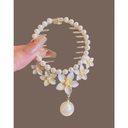 Elegante Haarkralle mit Blumen-Quaste – Schmetterling, Strass & Perlen – Haarclip für Damen | Dutt- & Zopfhalter Accessoire