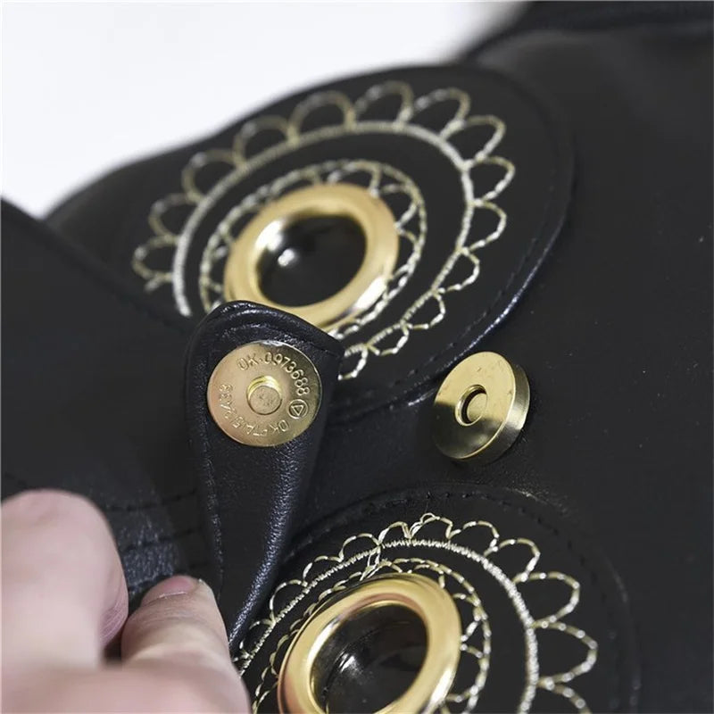 Damen Rucksack – Stylischer Eulen-Rucksack aus schwarzem PU-Leder mit Applikationen – Trendiger Begleiter für Alltag & Freizeit
